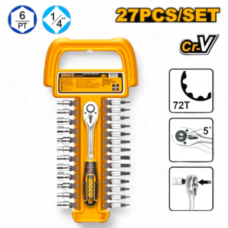 Truse chei - Set chei tubulare, cu clichet, 1/4'', 27buc