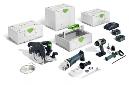  Masini de insurubat/Gaurit - Festool Set cu acumulatori Combo pentru construcţii din lemn HKC 55/TPC 18/AGC 18/TB M 137