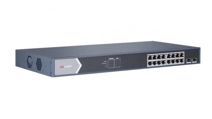 Switch 16 porturi PoE Gigabit Hikvision DS-3E0518P-E/M, L2, Unmanaged [1]