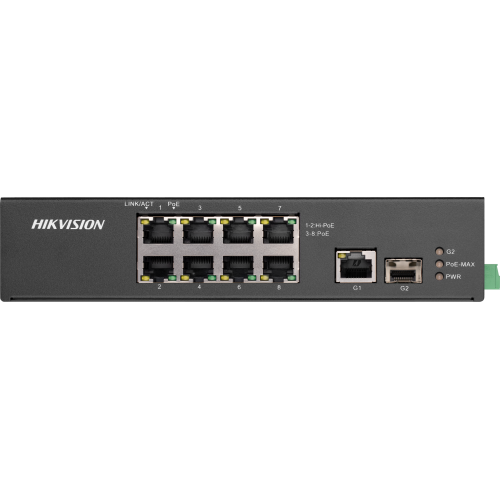 Switch 8 porturi HiPOE Hikvision DS-3T0310HP-E/HS, pentru mediu industrial, [1]