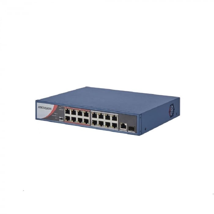 Switch POE 16 porturi Hikvision, DS-3E0318P-E/M(B); L2, L2, Unmanaged [1]