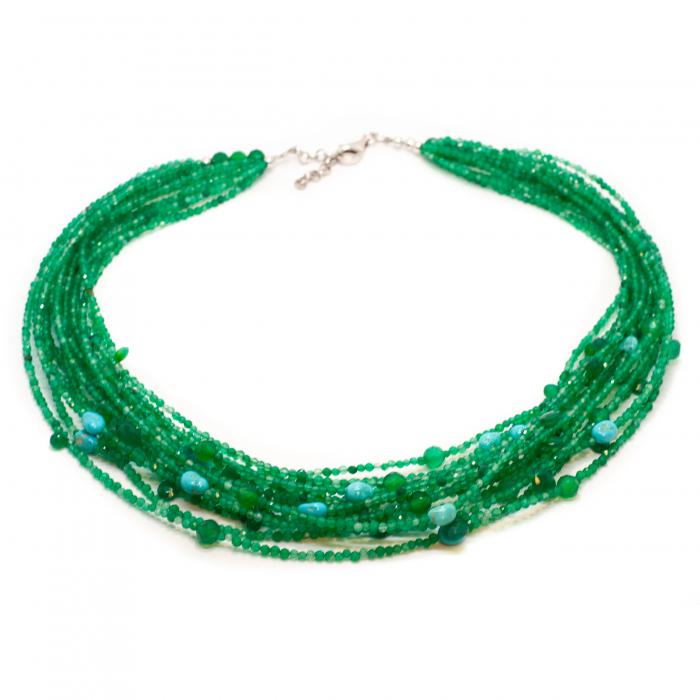 The Unique "The Mermaid Snare" Necklace with faceted Green Agate and Turquoise stones [3]