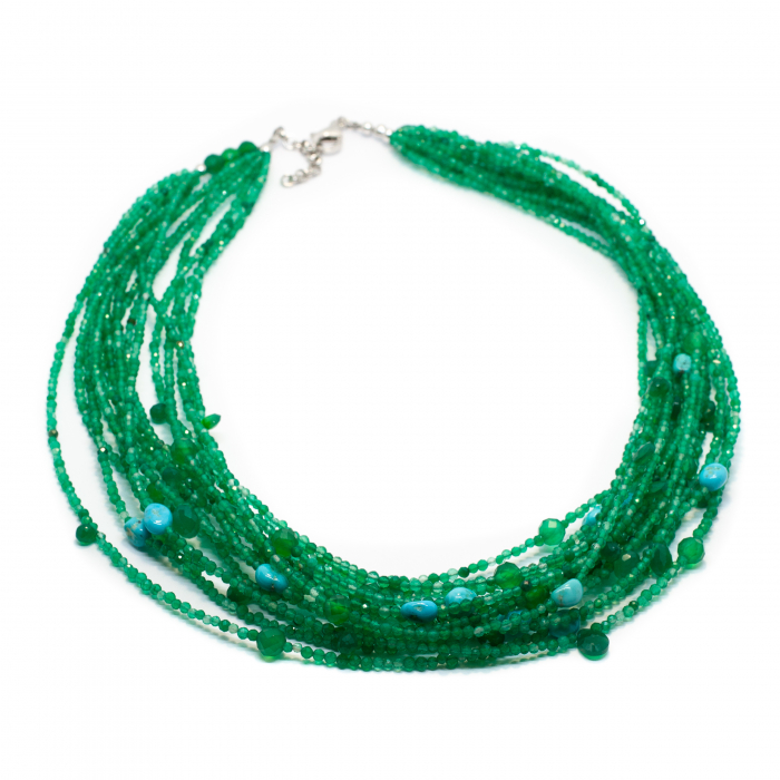 The Unique "The Mermaid Snare" Necklace with faceted Green Agate and Turquoise stones [2]