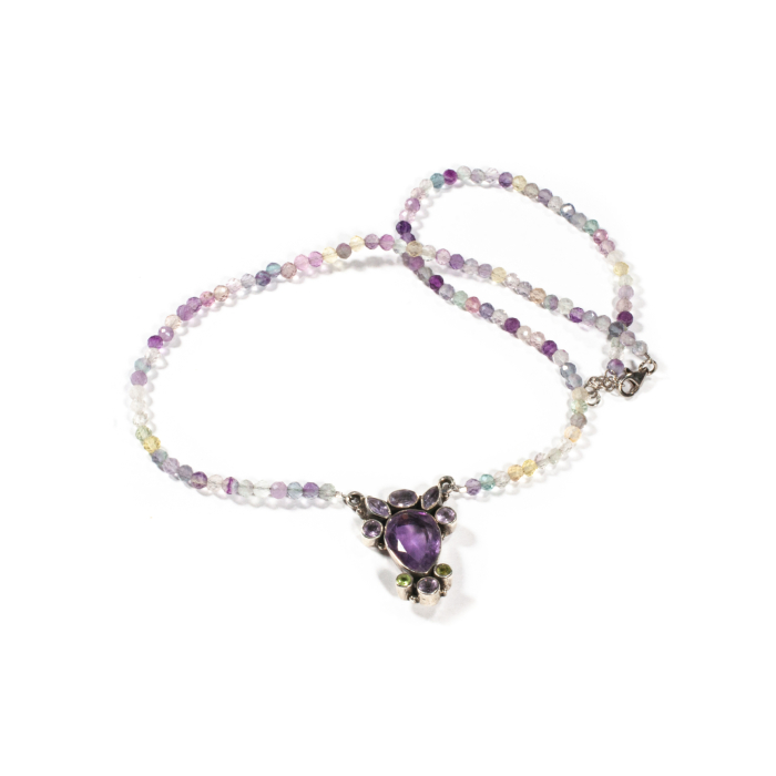 Colier Creatie din Fluorina cu Pandantiv din Argint cu Ametist si Peridot [1]