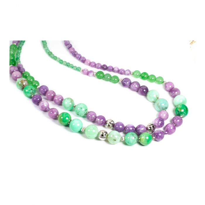 "Timeless Convergence" Necklace made of Chrysoprase, Sugilite and Quartz with Silver [2]