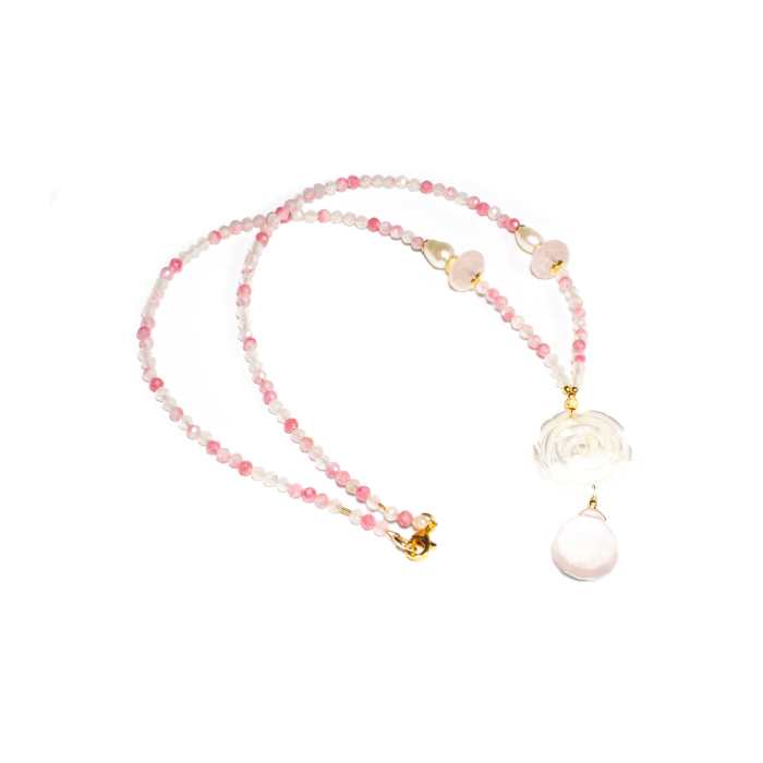 Colier din Cuart Cherry, Cuart Roz, Sidef si Perle de Cultura cu Argint [3]