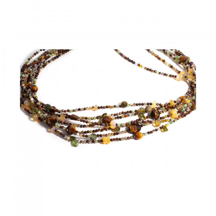 "Savannah's Golden Heartbeat" necklace in Chrysoprase, Tiger's Eye and Opal [2]