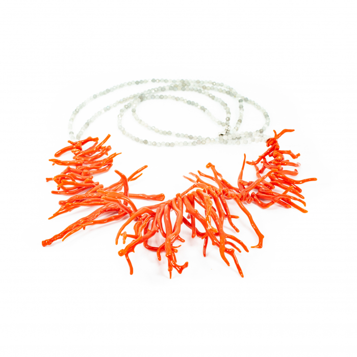 "Siren's Secret" Necklace made of Coral and Labradorite [2]