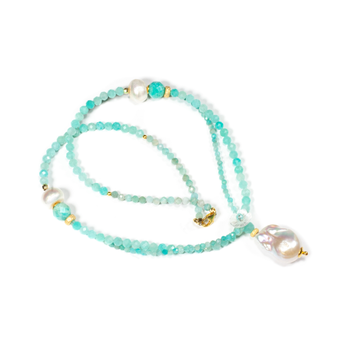 Colier din Amazonit, Perlă Baroc si Perle de Cultură cu Argint [2]