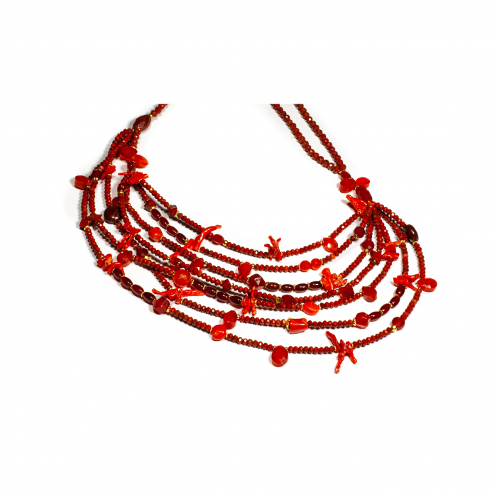 "Crimson Reef" Necklace with Coral and Carnelian with Silver [3]
