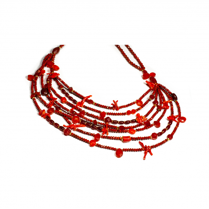 "Crimson Reef" Necklace with Coral and Carnelian with Silver [2]
