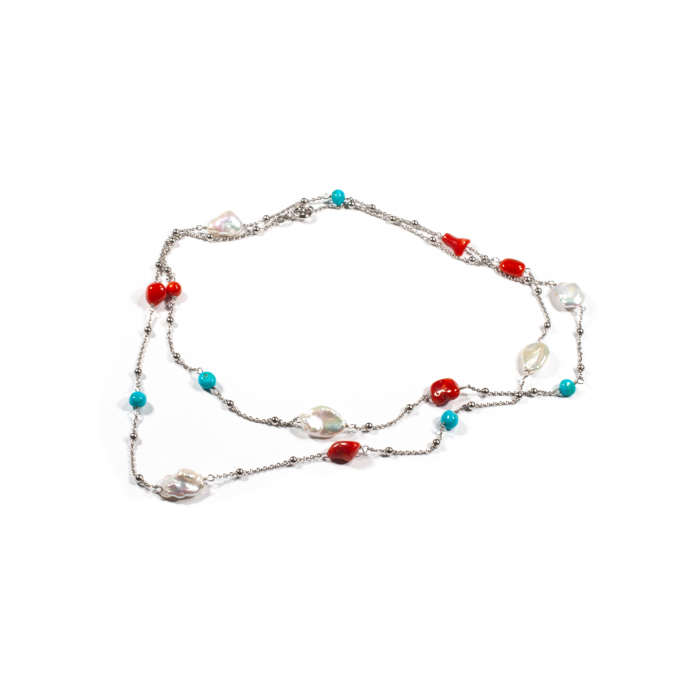 Colier Creatie din Perle Baroc, Coral si Turcoaz cu Argint [1]