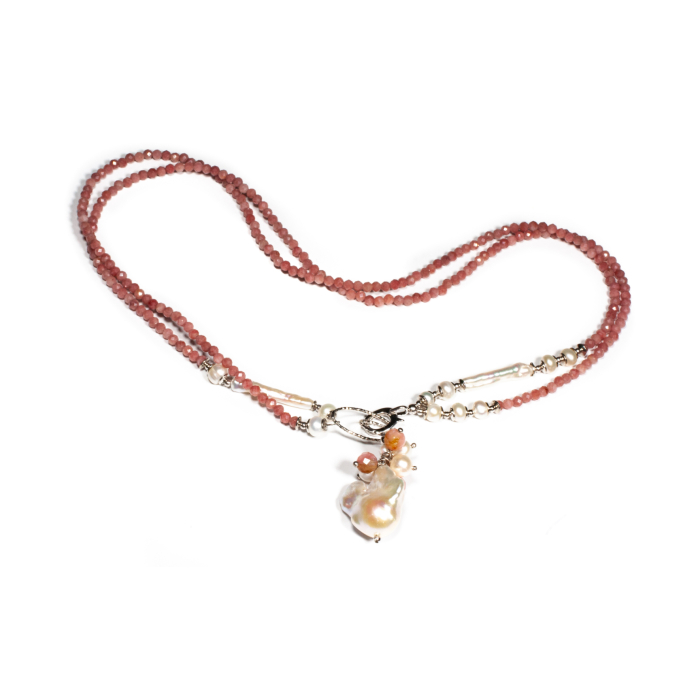 Colier din Cuart Cherry si Perle de Cultura cu Argint [2]