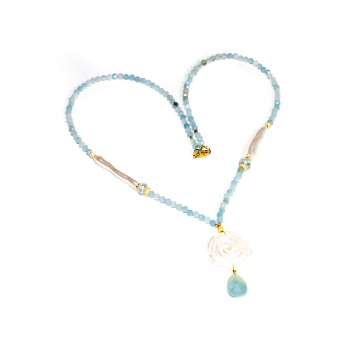 Colier din Acvamarin, Topaz, Sidef si Perle de Cultura cu Argint [3]