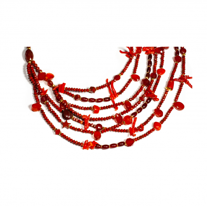"Crimson Reef" Necklace with Coral and Carnelian with Silver [5]
