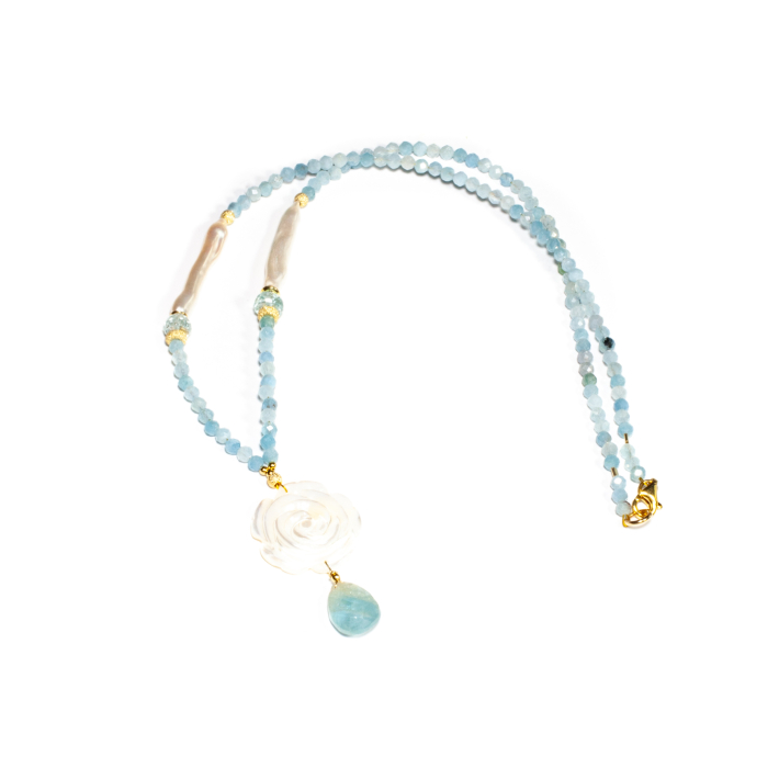 Colier din Acvamarin, Topaz, Sidef si Perle de Cultura cu Argint [2]