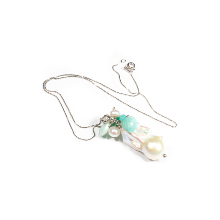Pandantiv din Amazonit si Perla Baroc cu Lant din Argint [2]