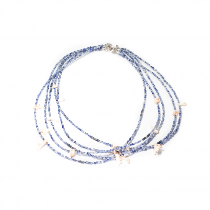 "Blush Beneath the Waves" Sodalite and Coral Necklace with Silver [3]