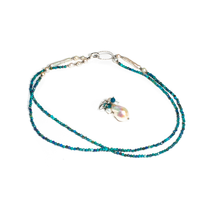 Colier din Crisocola si Perle de Cultura cu Argint [6]