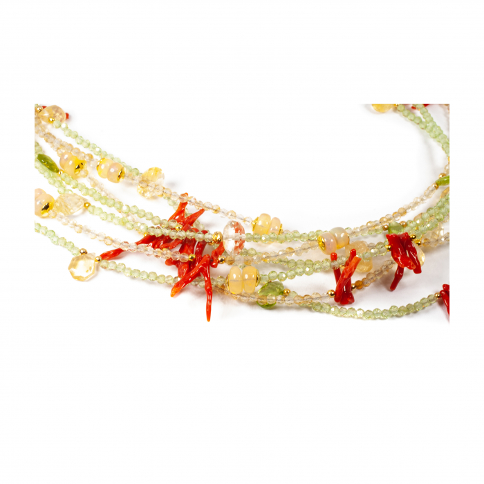 Colier "Tides of Citrine and Coral" din Peridot, Coral, Opal si Citrin [2]