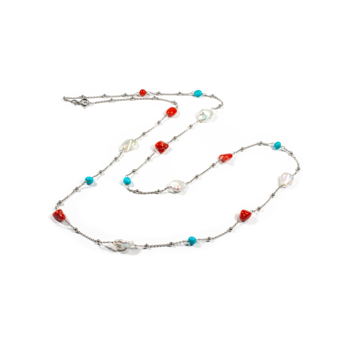 Colier Creatie din Perle Baroc, Coral si Turcoaz cu Argint [2]