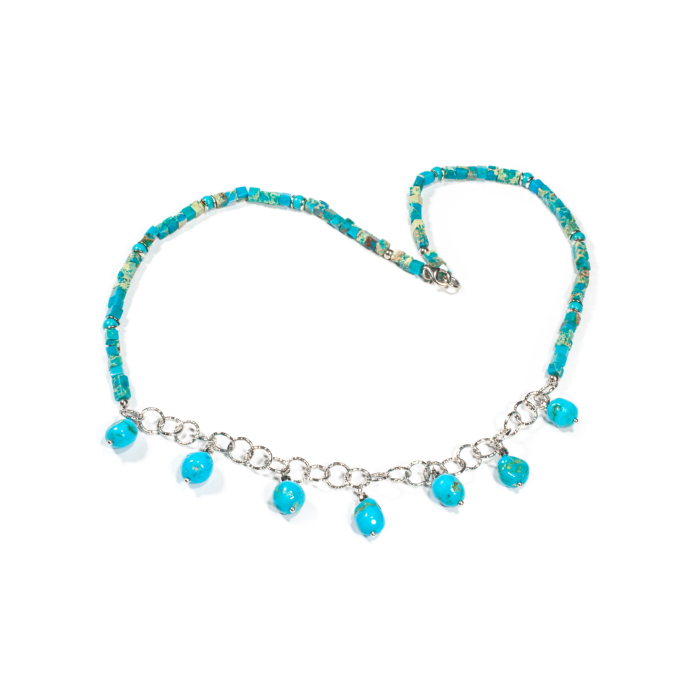 Colier Creatie din Turcoaz si Howlit cu Argint [1]