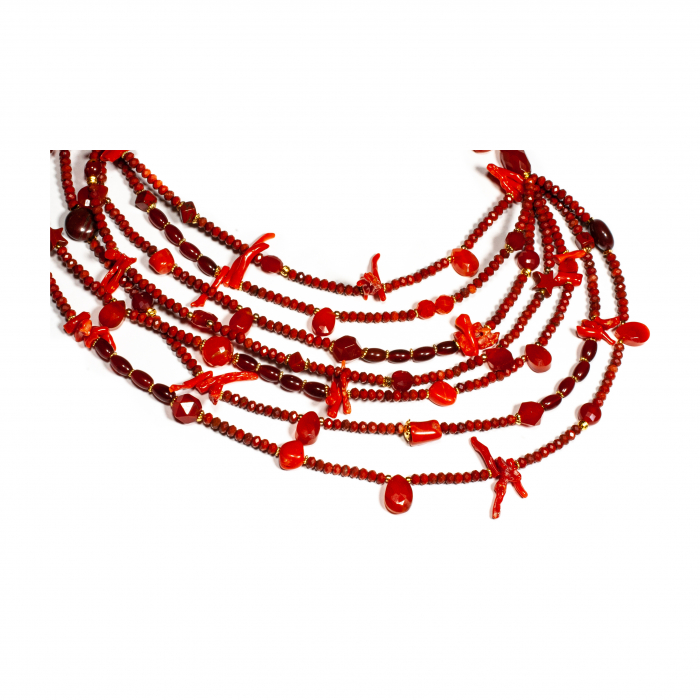"Crimson Reef" Necklace with Coral and Carnelian with Silver [4]