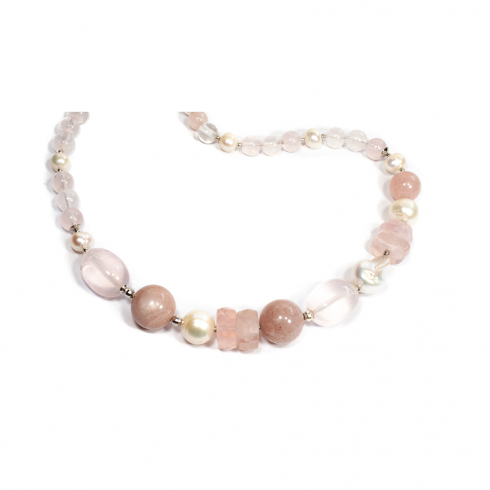 Colier din Cuart Roz, Opal si Perle cu Argint [2]