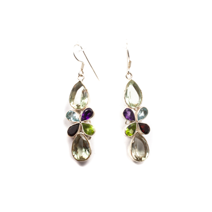 Cercei din Argint cu Ametist Verde, Topaz, Peridot si Granat [1]