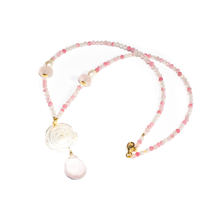 Colier din Cuart Cherry, Cuart Roz, Sidef si Perle de Cultura cu Argint [2]