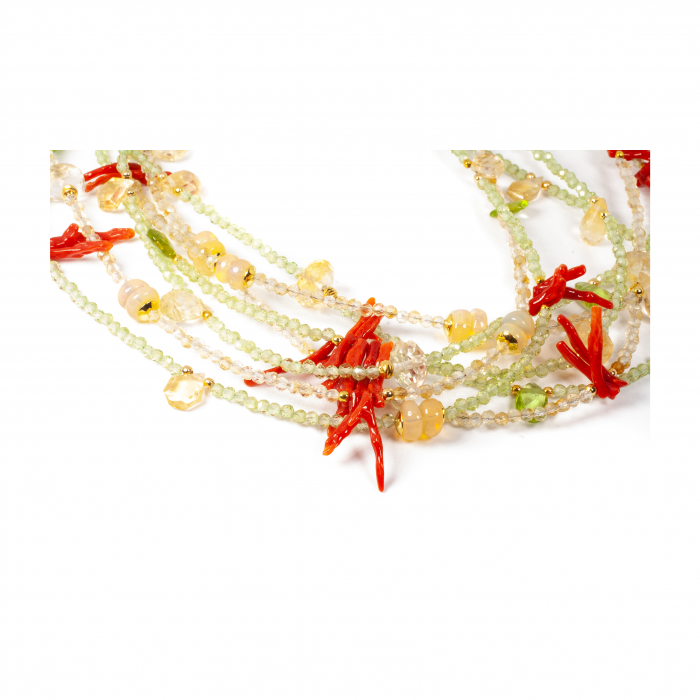 Colier "Tides of Citrine and Coral" din Peridot, Coral, Opal si Citrin [4]