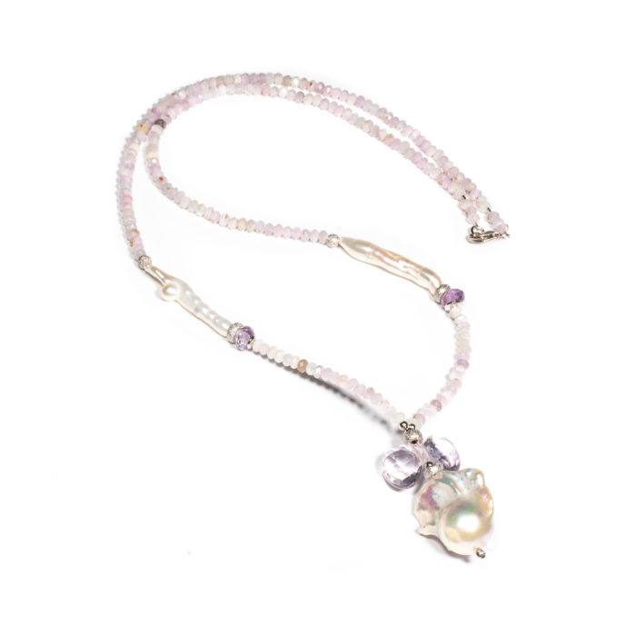 Colier din Kunzit, Ametist si Perle de Cultura cu Argint [2]
