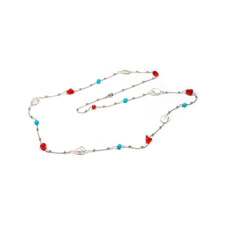 Colier Creatie din Perle Baroc, Coral si Turcoaz cu Argint [3]