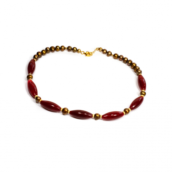 Colier din Cuart Cherry si Perle cu Argint [1]