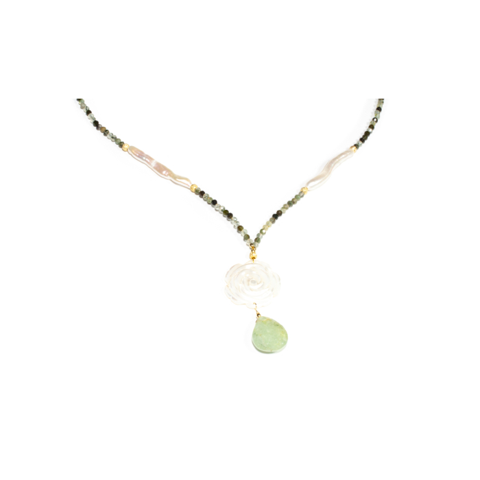 Colier din Prehnit, Acvamarin, Sidef si Perle de Cultura cu Argint [2]