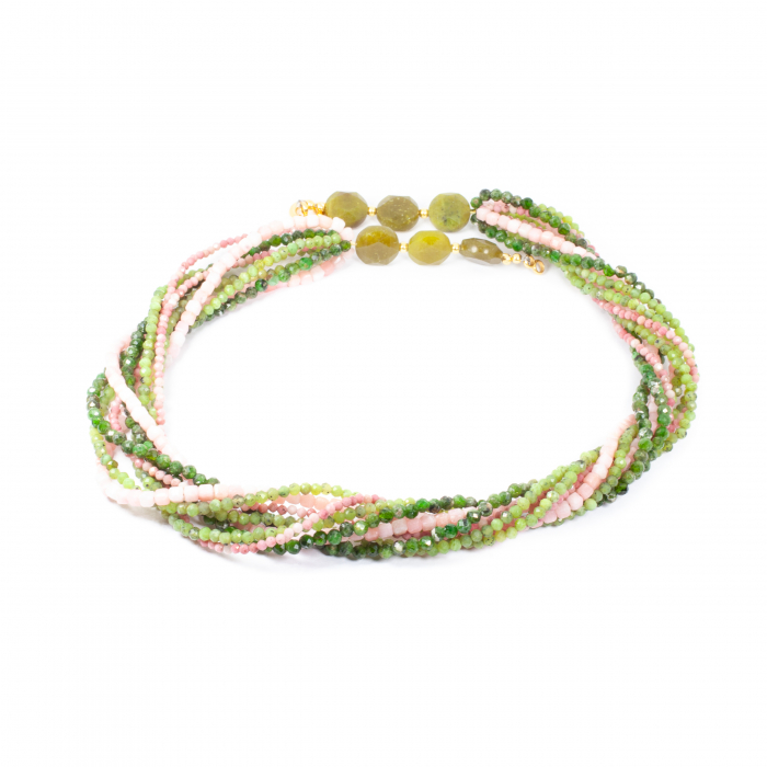Colier "Tangled Harmony" din Opal Roz, Diopsid, Crisopraz si Rodonit [3]
