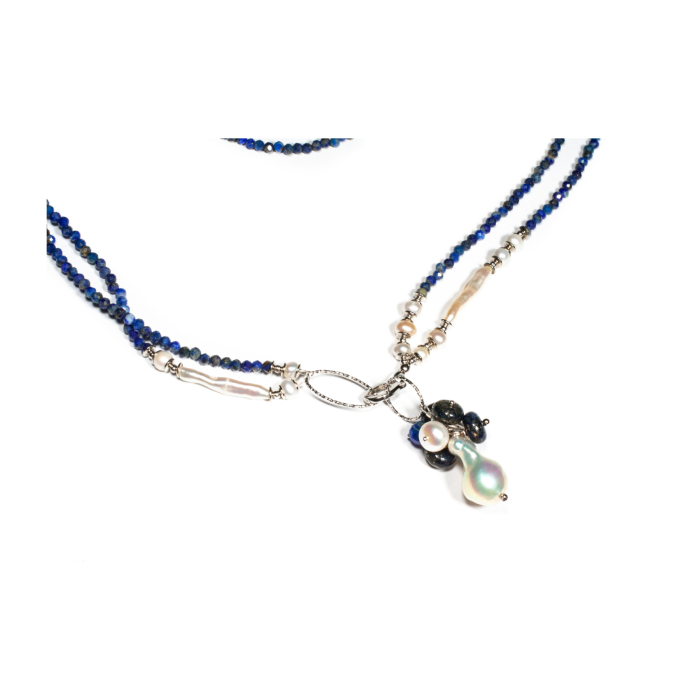 Colier din Lapis Lazuli si Perle de Cultura cu Argint [2]