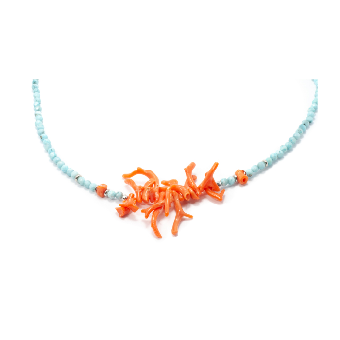 Colier din Larimar si Coral cu Argint [2]
