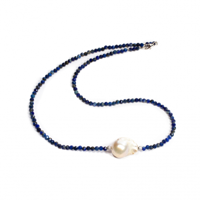 Colier din Lapis Lazuli si Perla Baroc cu Argint [1]