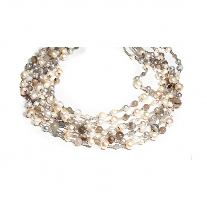 "Whispers of the Tide"  Necklace made of Labradorite, Agate and Pearls [3]