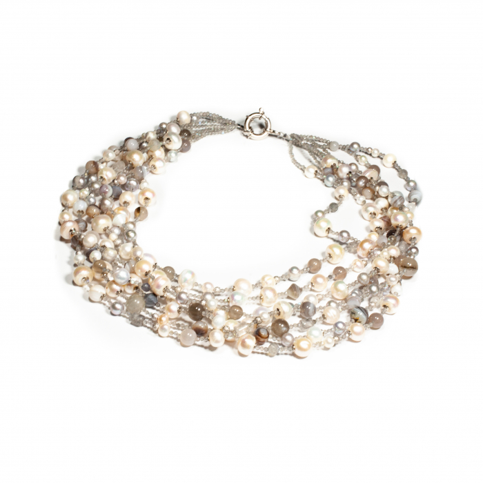 "Whispers of the Tide"  Necklace made of Labradorite, Agate and Pearls [2]