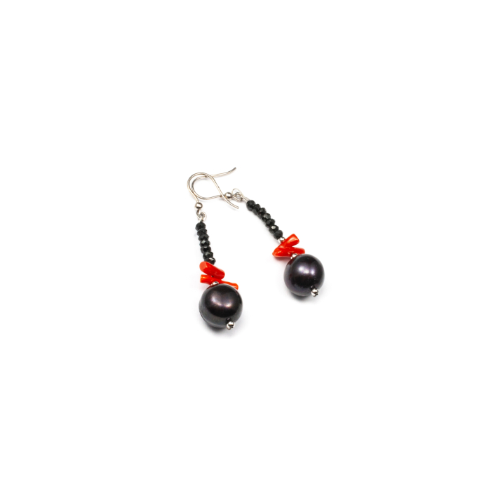 Cercei din Perle, Onix si Coral cu Argint  [1]
