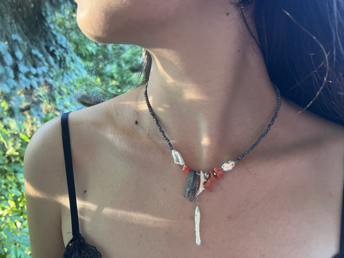 Colier din Safir, Coral, Perle de Cultura si Chianit cu Argint [3]