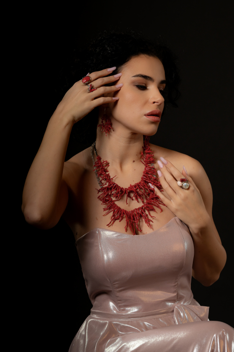 "Siren's Secret" Necklace made of Coral and Labradorite [4]