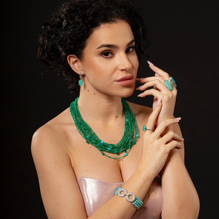 The Unique "The Mermaid Snare" Necklace with faceted Green Agate and Turquoise stones [5]
