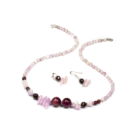 Set Colier si Cercei din Kunzit si Granat cu Argint [1]