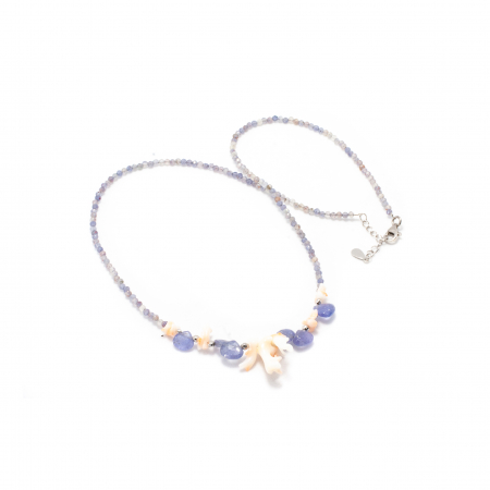 Coliere - Colier din Coral, Iolit, Tanzanit cu Argint