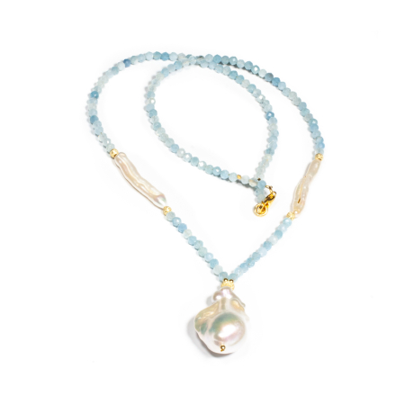 Coliere - Colier din Acvamarin si Perle de Cultura cu Argint