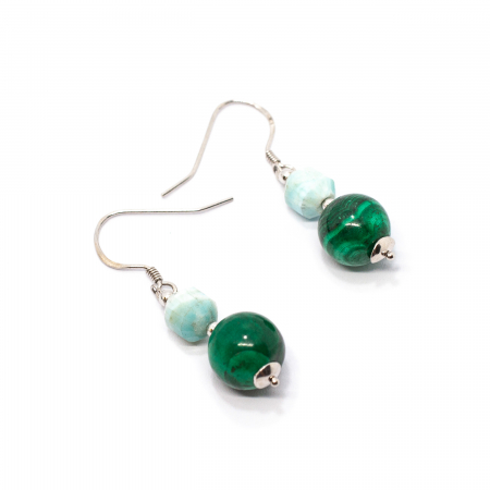 Cercei Creatie din Malahit,Larimar si Argint