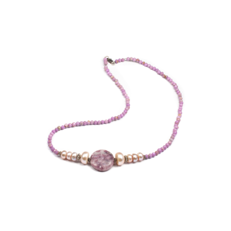 Coliere - Colier Creatie din Lepidolit si Perle cu Argint